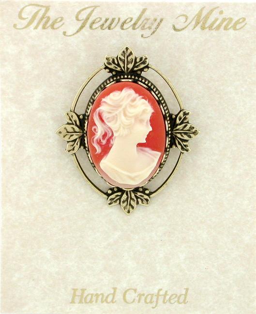 Victorian Style 25x18 Cameo Brooch - Corn image