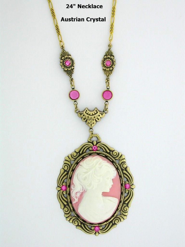Victorian Style 40x30 Pink Cameo Necklace image