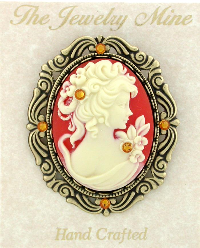 Victorian Style 40x30 Cameo Brooch - Corn/Topaz image