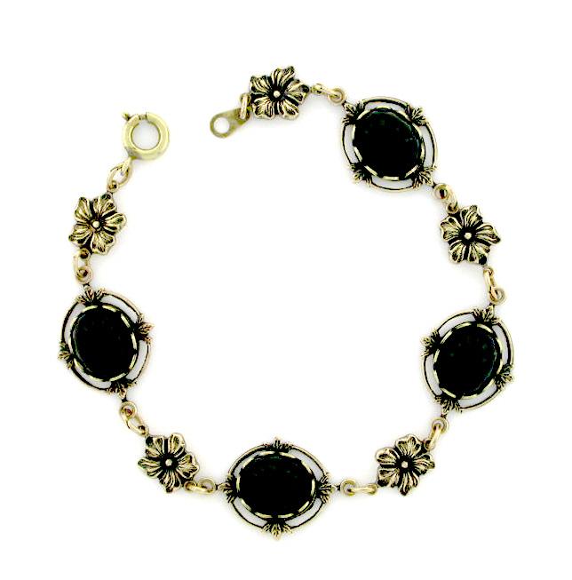 Victorian Style Crystal Cabochon Bracelet - Jet