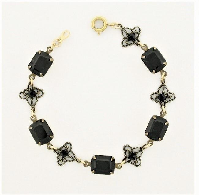 Victorian Style Austrian Crystal Filigree Bracelet - Jet image