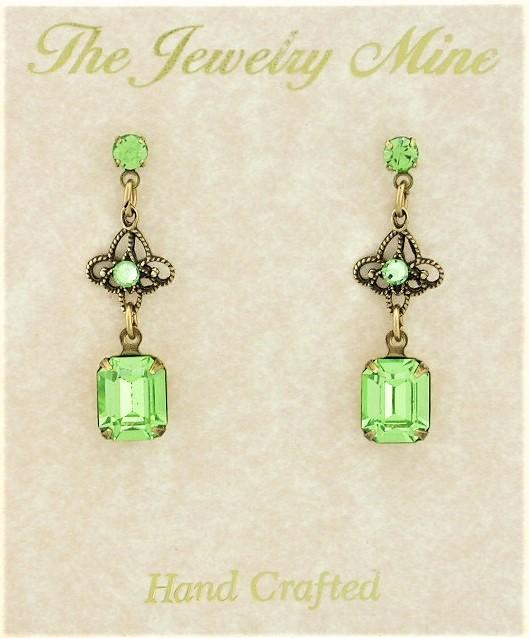 Victorian Style Filigree Crystal Drop Earrings - Peridot