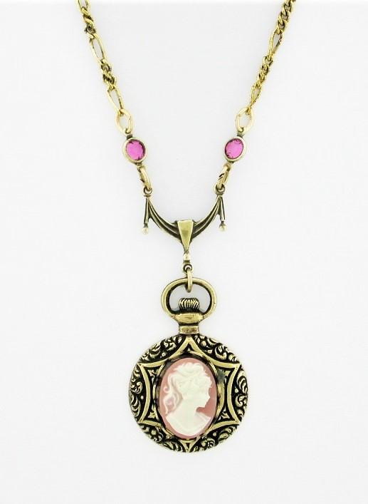 Victorian Style 14x10 Cameo Fob Necklace - Pink image