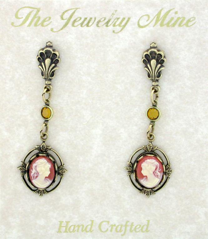 Victorian Style Cameo Drop Earrings - Corn image