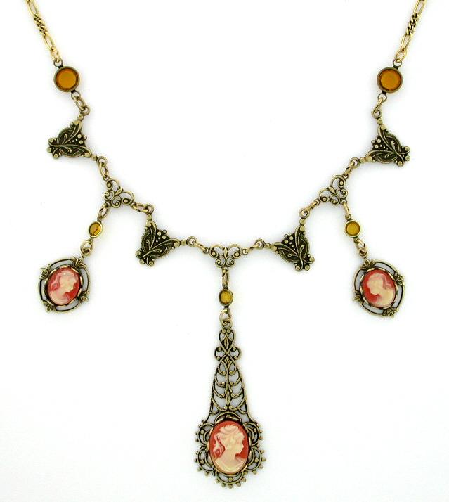 Victorian Style 14x10 Cameo Filigree Bib Necklace | Corn image