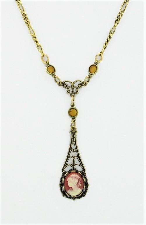 Victorian Style Filigree 10x8 Cameo Necklace - Cornelian image