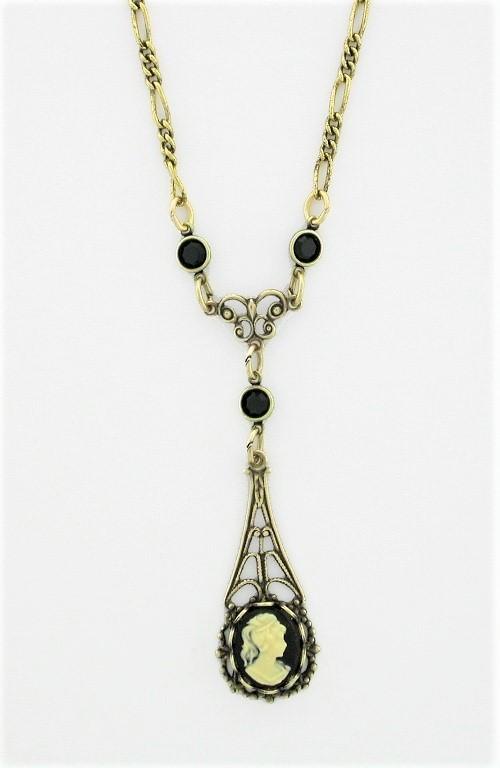 Victorian Style Filigree 10x8 Cameo Necklace - Jet image
