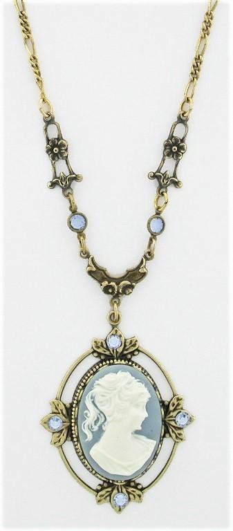 Victorian 25x18 Cameo Necklace - Blue image