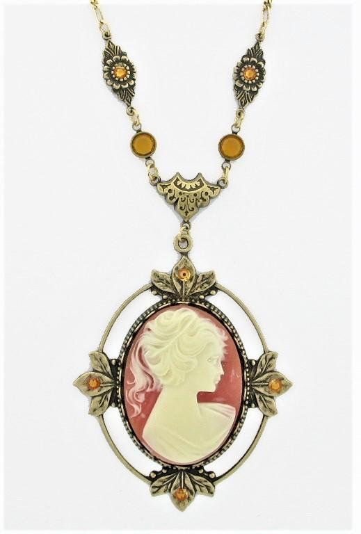 Victorian Style Crystal 40x30 Cameo Necklace - Corn image