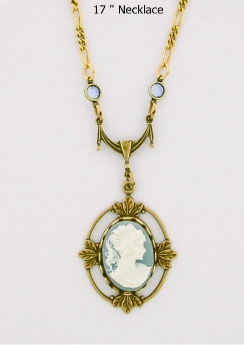 Victorian Style 18x13 Blue Cameo Necklace image