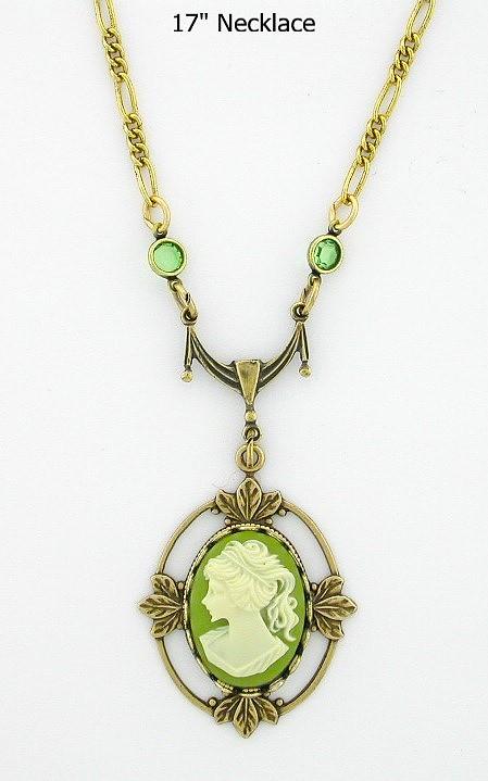 Victorian Style 18x13 Green Cameo Necklace image