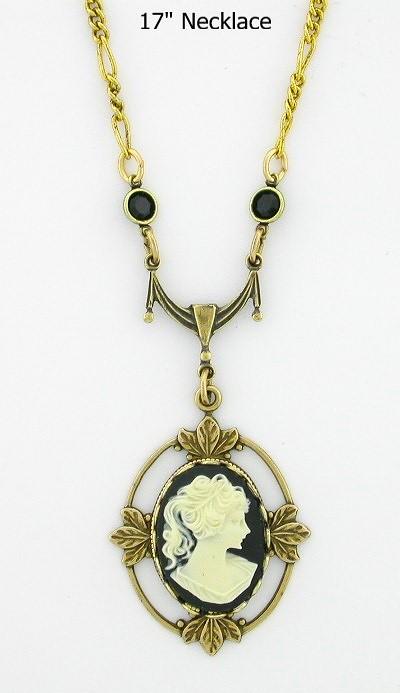 Victorian Style 18x13 Jet Cameo Necklace image
