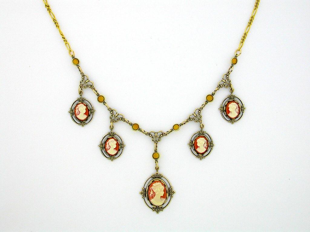 Victorian Style Cameo Necklace - Carnelian image