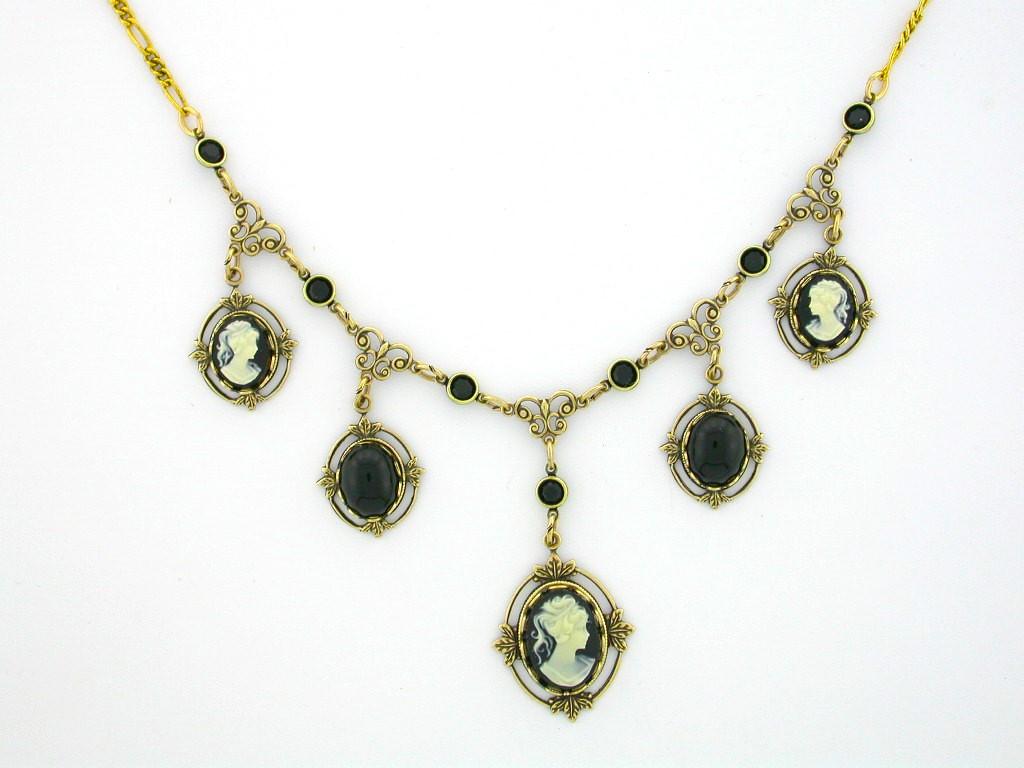 Victorian Style Cameo Necklace - Jet image