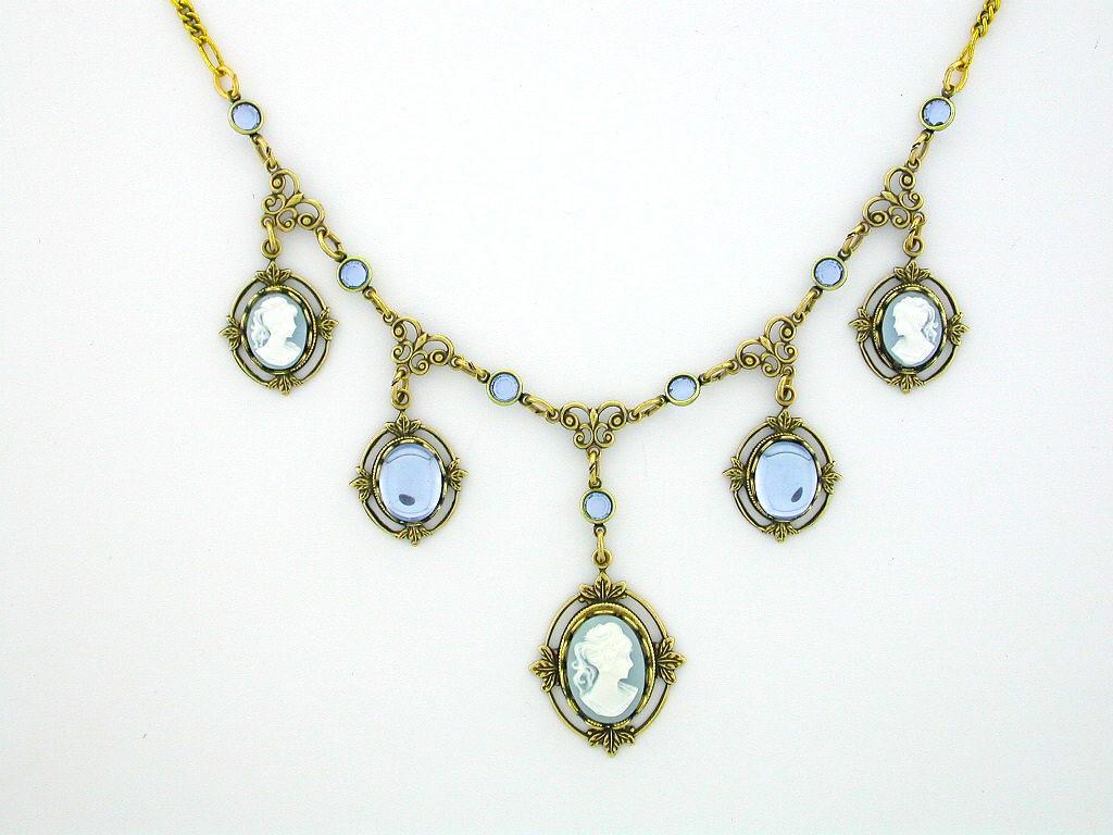 Victorian Style Cameo Necklace - Blue image