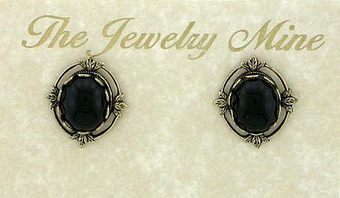 Victorian Style Crystal Cab Button Earrings - Black image