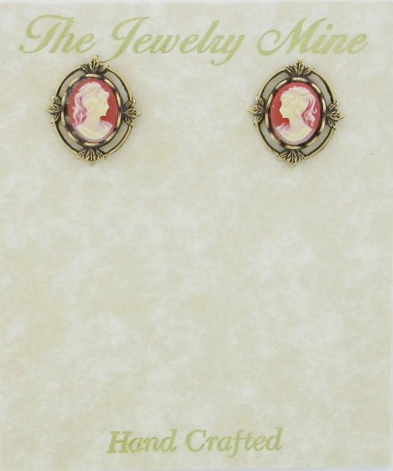 Victorian Style Cameo Button Earrings - Corn image