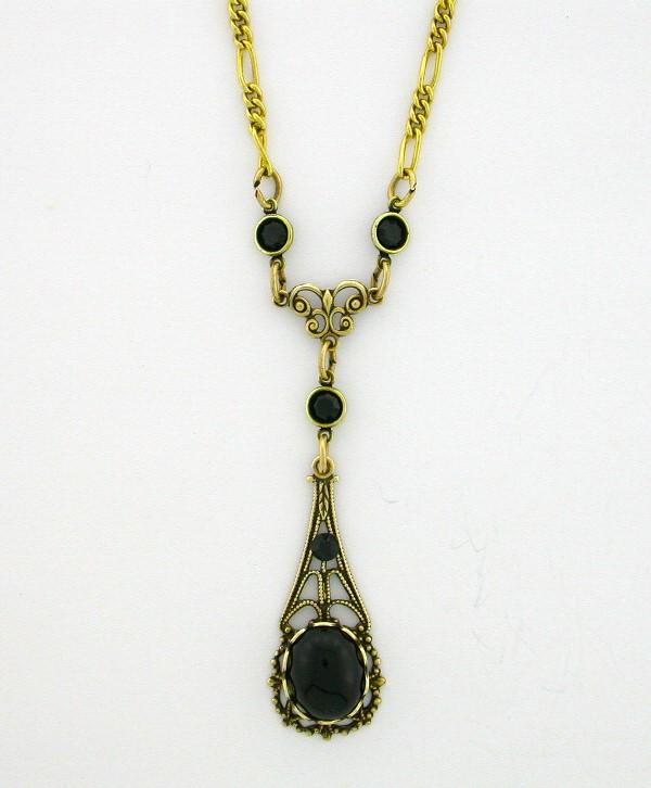 Victorian Style 10x8 Crystal Cabochon Filigree Y-Necklace - Jet image