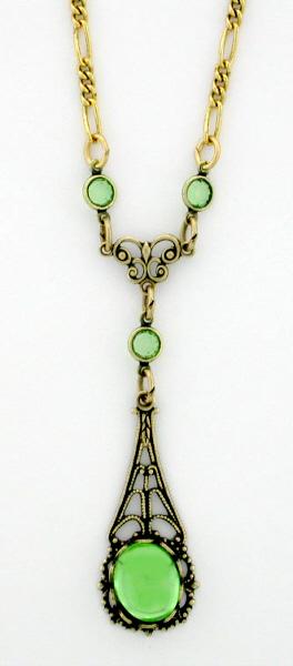 Victorian Style 10x8 Crystal Cabochon Filigree Y-Necklace - Peridot image