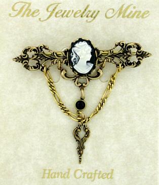 Victorian Style 14x10 Jet Cameo Filigree Bar Pin image