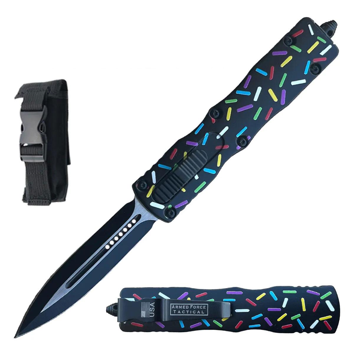 7.5" Sprinkles Black Automatic Dual Action Out The Front Knife image