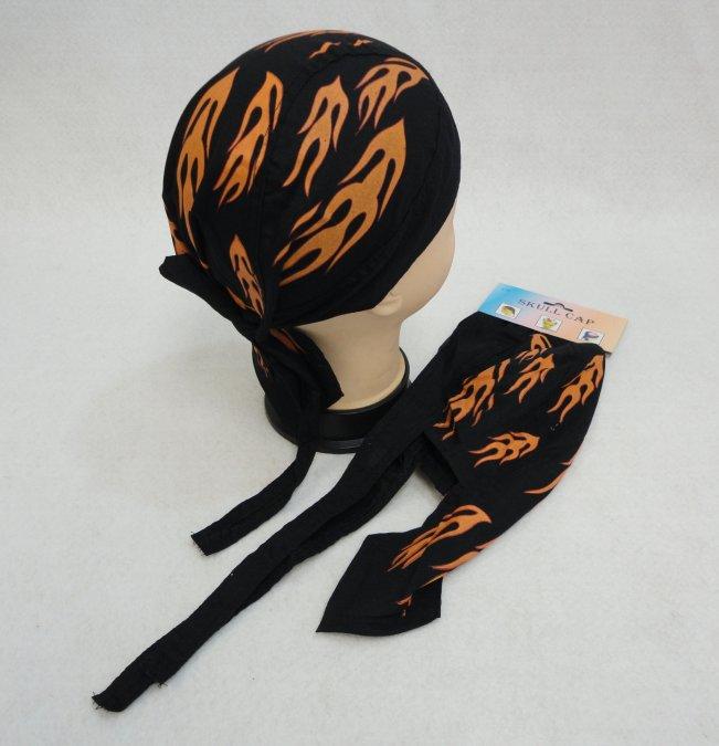 Skull Cap-Black with Orange Flames image