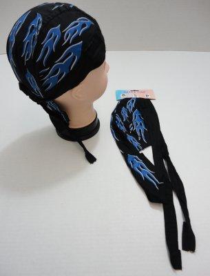 Skull Cap-Black with Blue Flames image