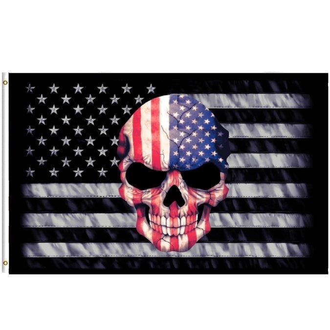 3'x5' Black & White American Flag with American Flag Skull image
