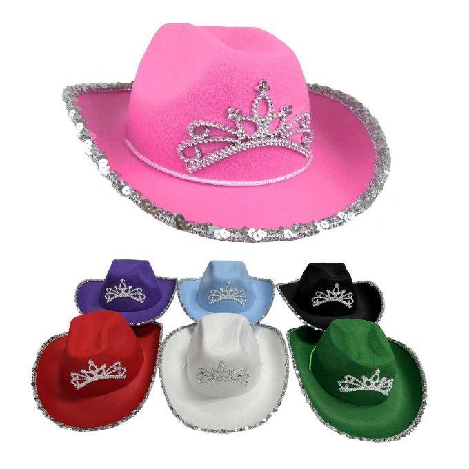 Ladies Felt Cowboy Hat with Princess Tiara and Sequin Edge image