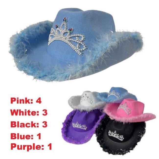 Ladies Felt Cowboy Hat with Tiara and Feather Edge-Asst Colors image