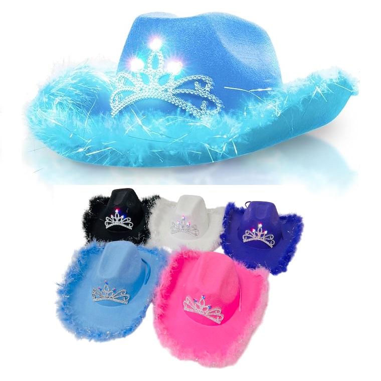 Child's Light-Up Felt Cowboy Hat w Tiara and Feather Edge-Asst image