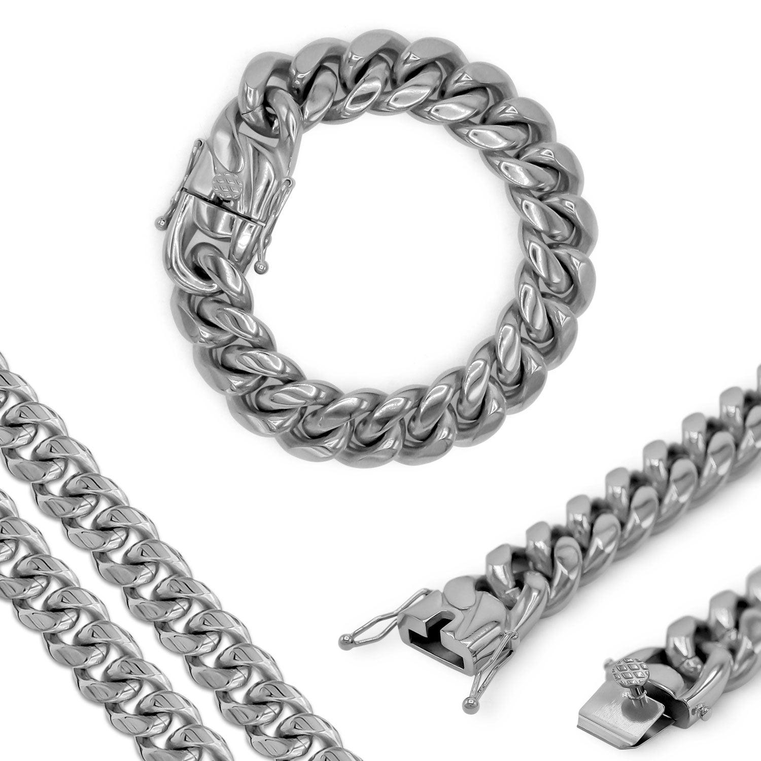Cuban Link Chain Silver Curb Bracelet 8.5" Stainless Steel image