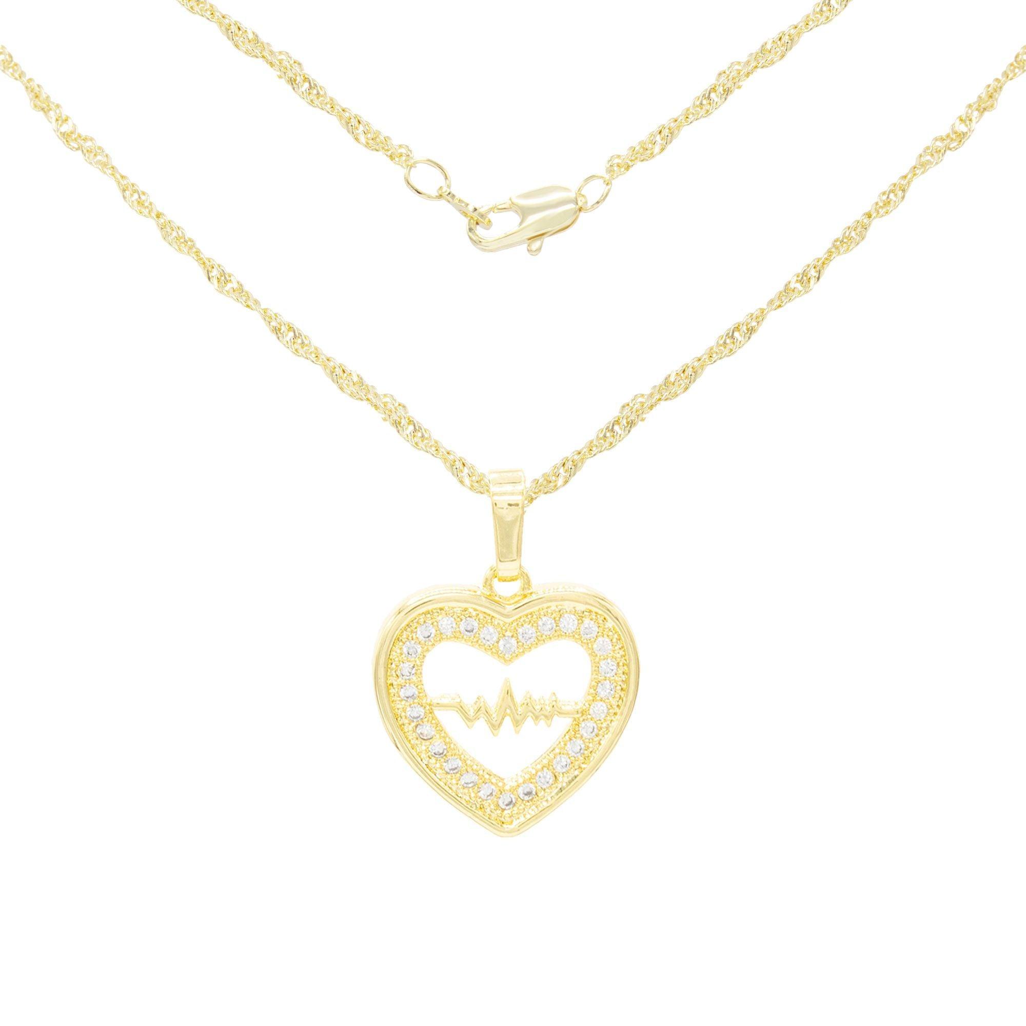 Pulsing Heart Cubic Zirconia Pendant With 14K Gold Filled Rope Box Curb Chain Necklace Set 18" 20" 24" image