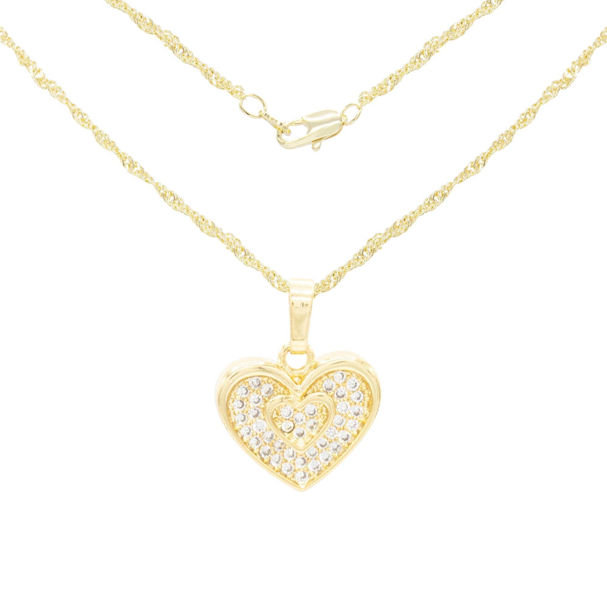 Binary Heart Cubic Zirconia Pendant With 14K Gold Filled Rope Box Cuban Chain Necklace Set - 18", 20", 24" image