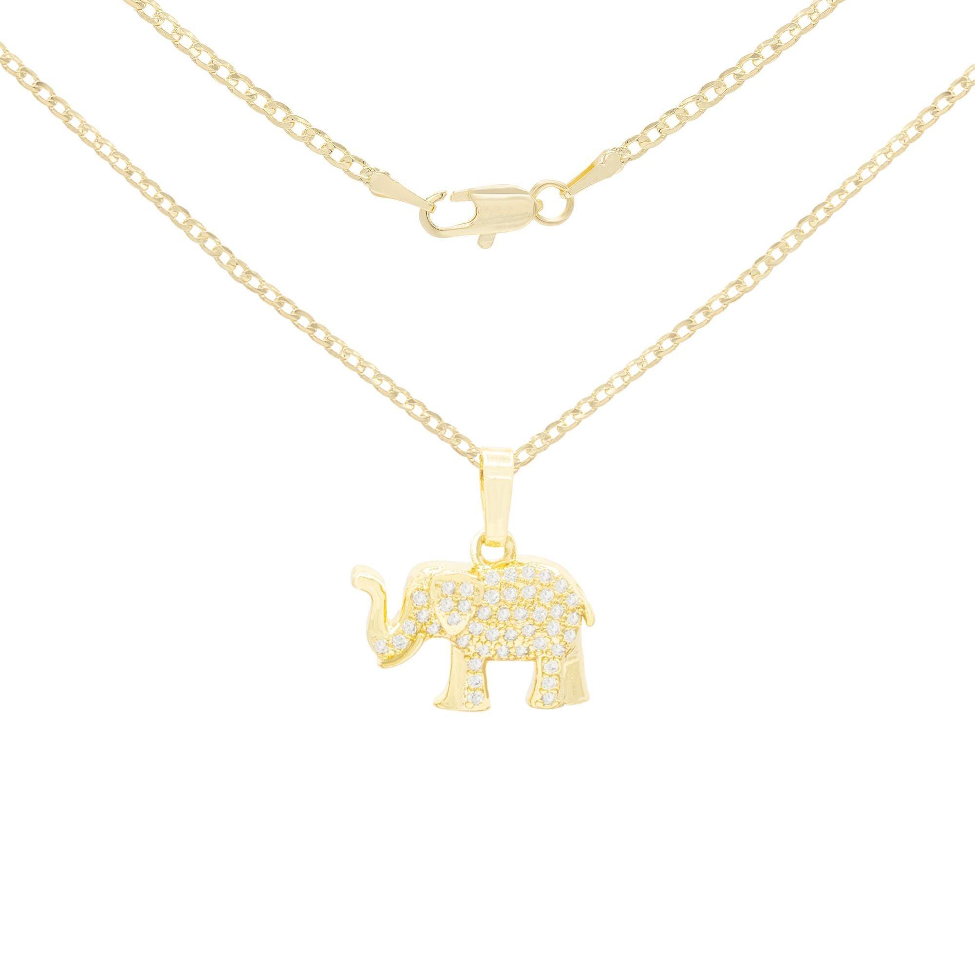 Elephant Cubic Zirconia Pendant With 14K Gold Filled Rope Box Cuban Chain Necklace Set - 18", 20", 24" image