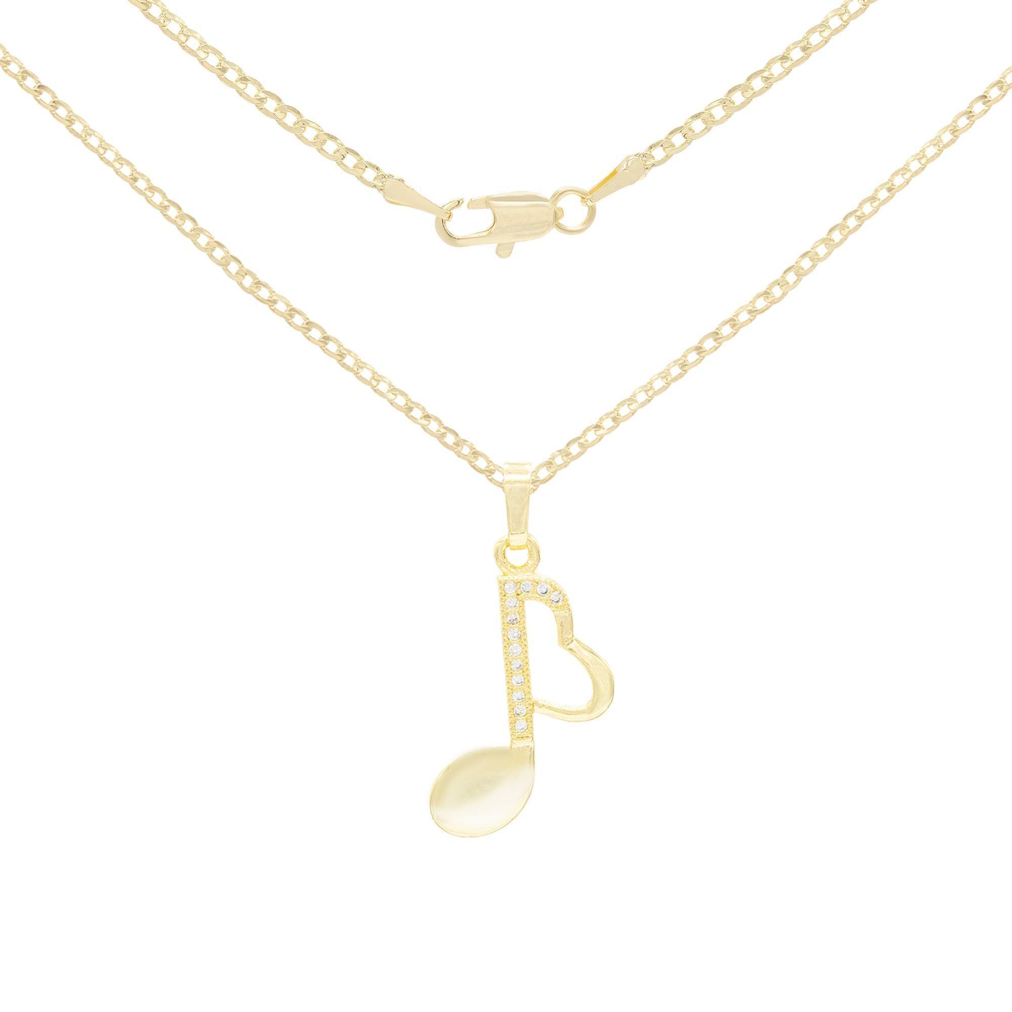 Music Heart Note Cubic Zirconia Pendant With 14K Gold Filled Rope Box Curb Chain Necklace Set 18" 20" 24" image