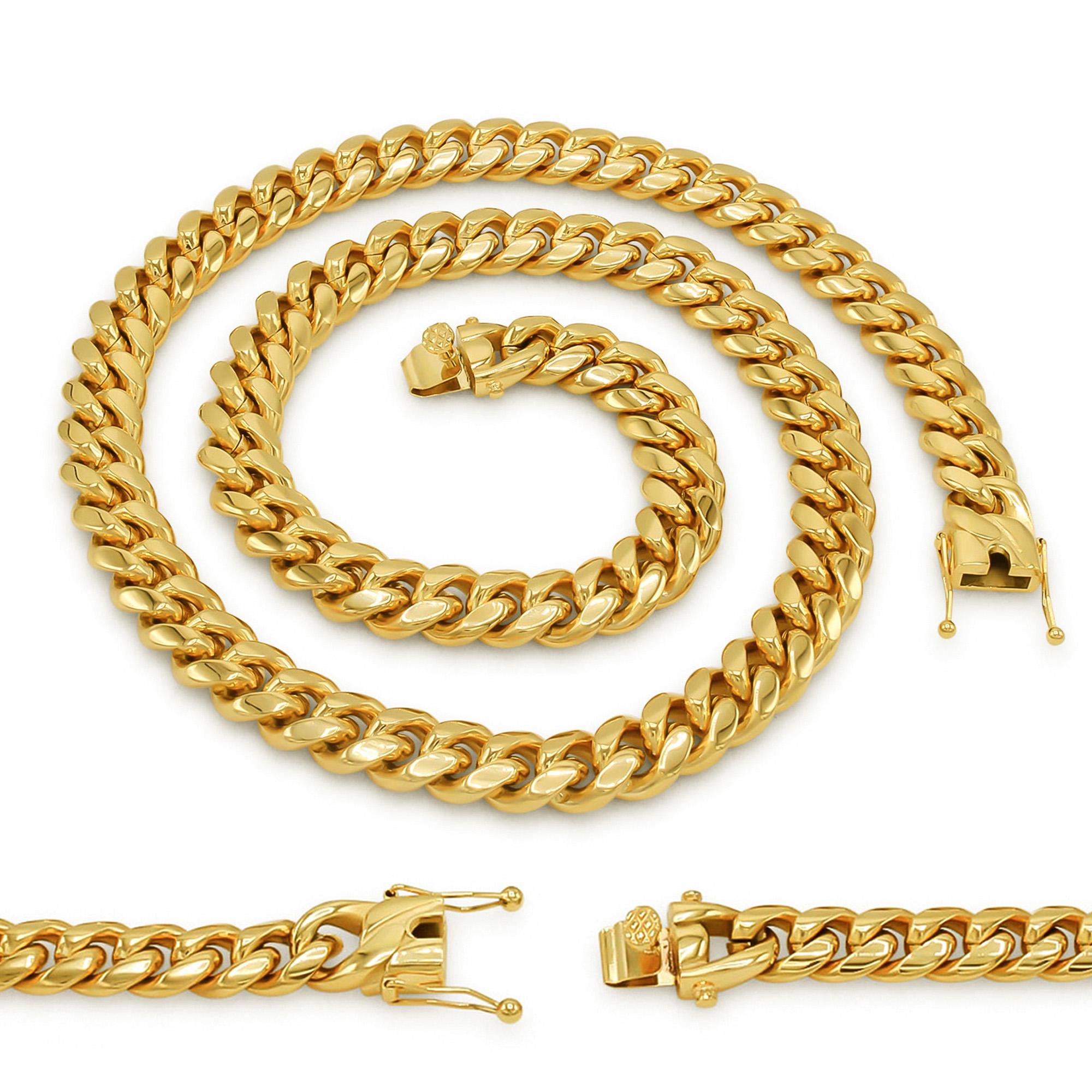 Cuban Link Chain 14K Gold Plated Necklace 30" Stainless Steel Wholesale Jewelry image