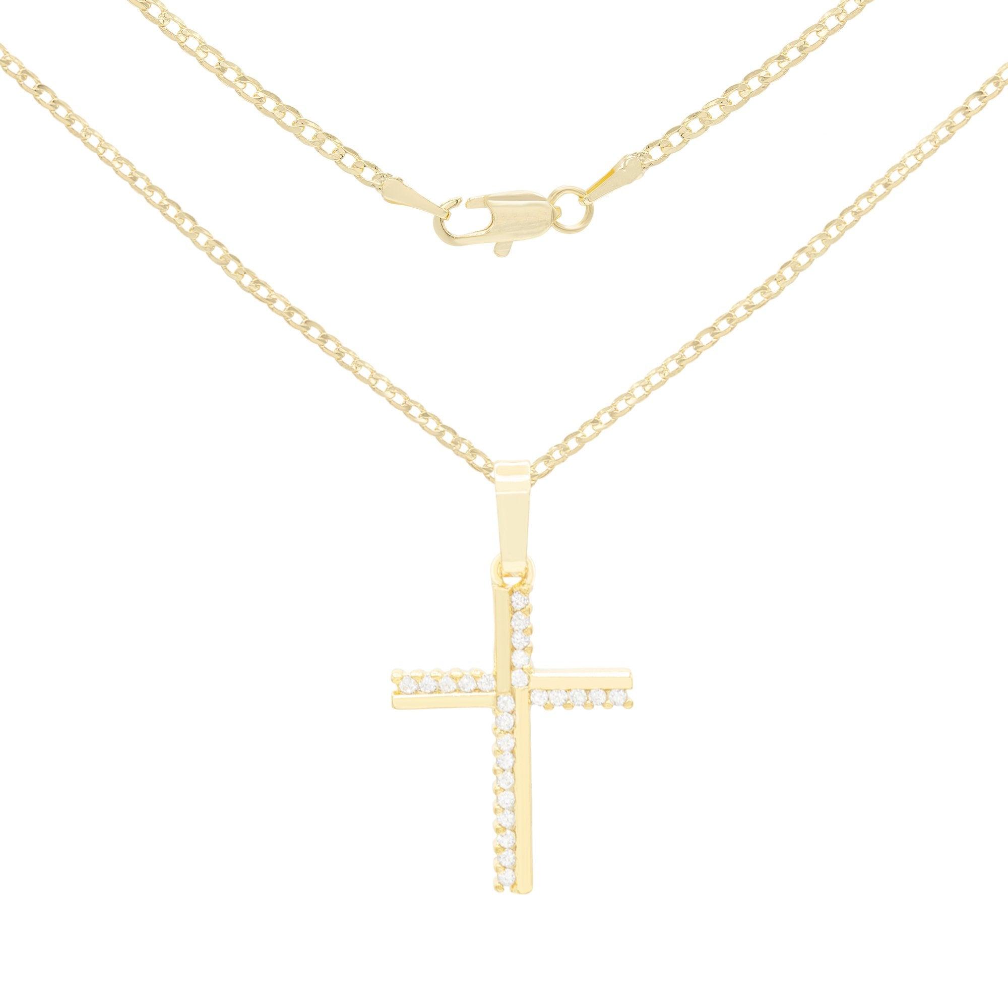Elegant Cross Cubic Zirconia Pendant With 14K Gold Filled Rope Box Cuban Chain Necklace Set - 18", 20", 24" image