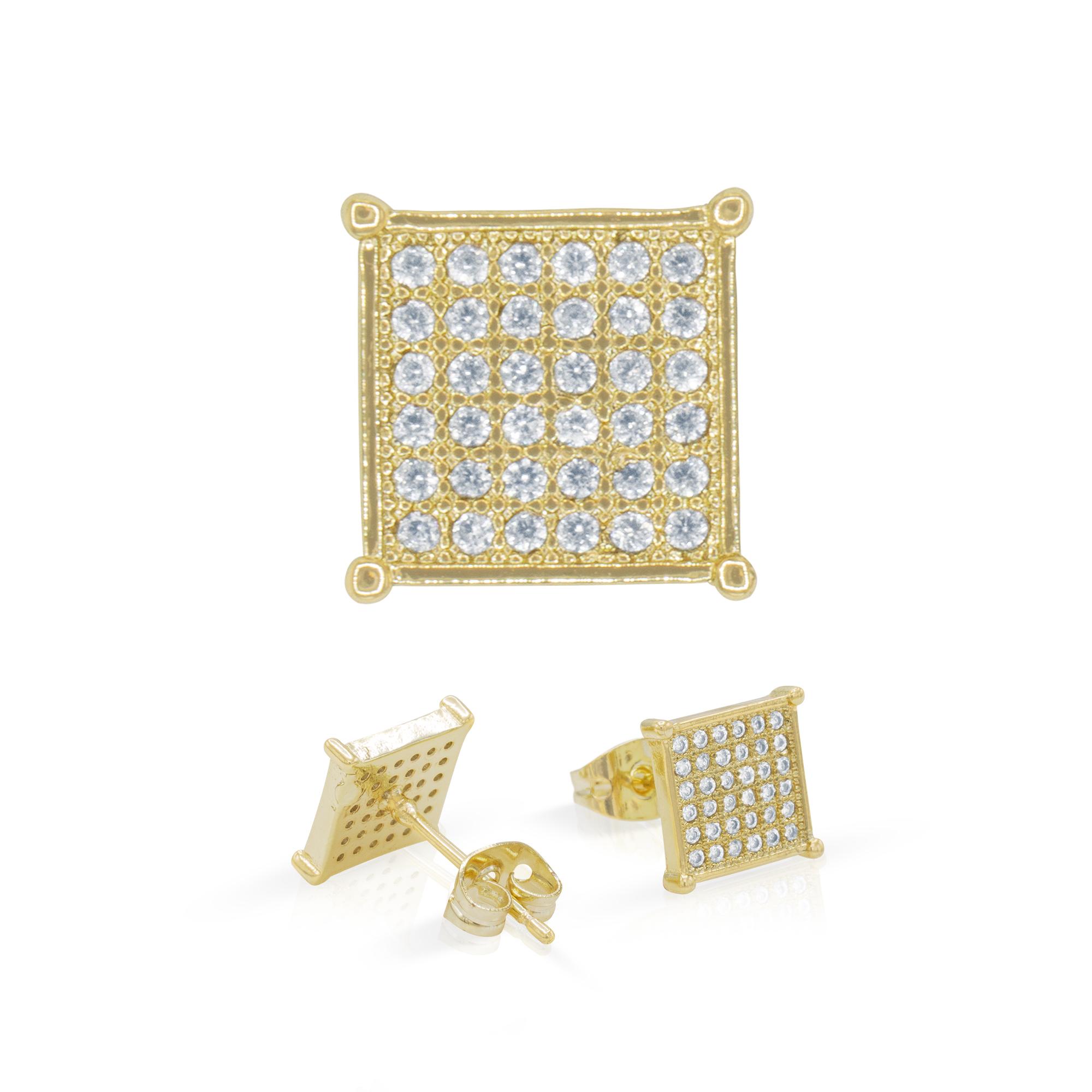 14K Gold Silver Filled Cubic Zirconia Square 11 Hip Hop Studs Earrings Wholesale Women Men Jewelry image