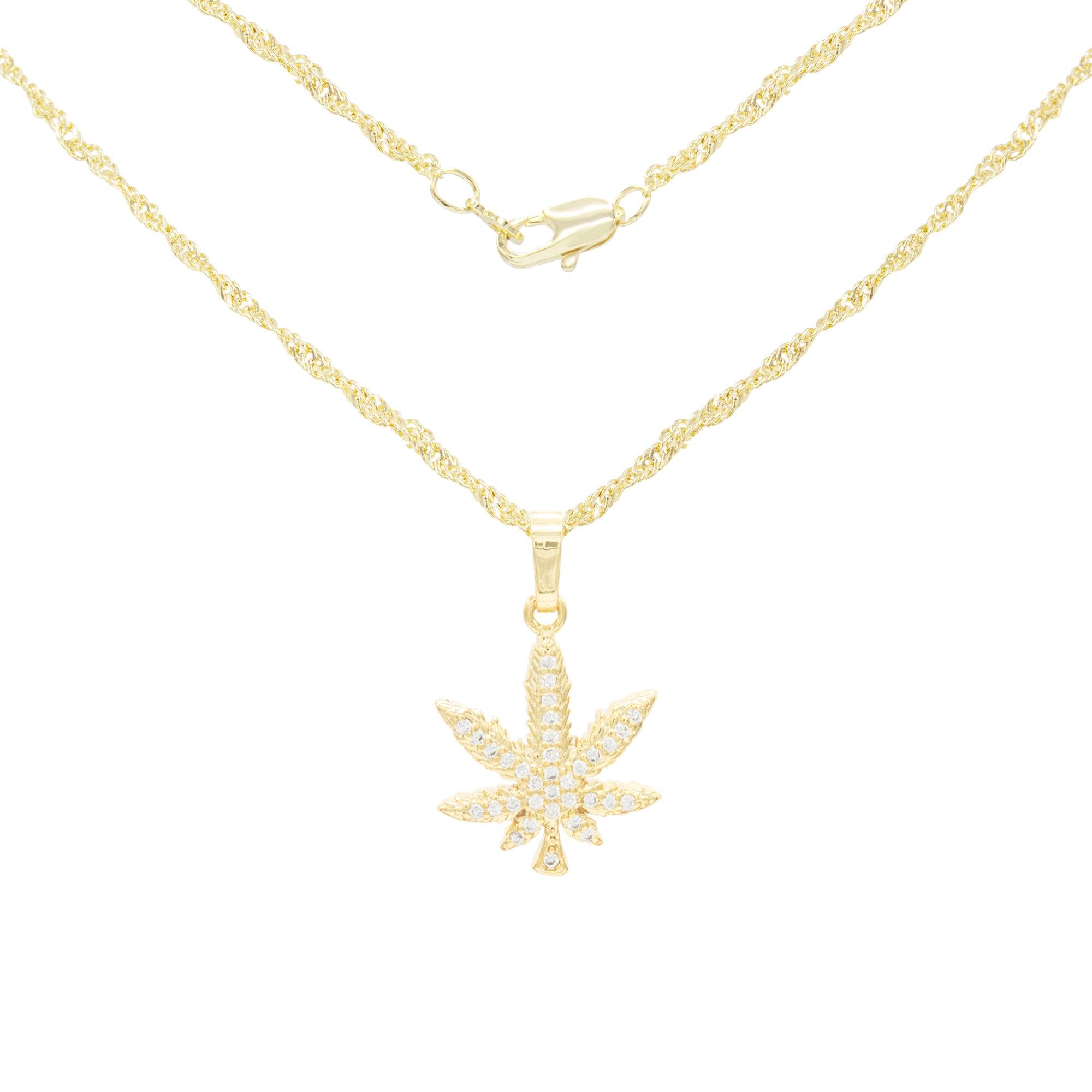 Leaf Cubic Zirconia Pendant With 14K Gold Filled Rope Box Curb Chain Necklace Set 18" 20" 24" image