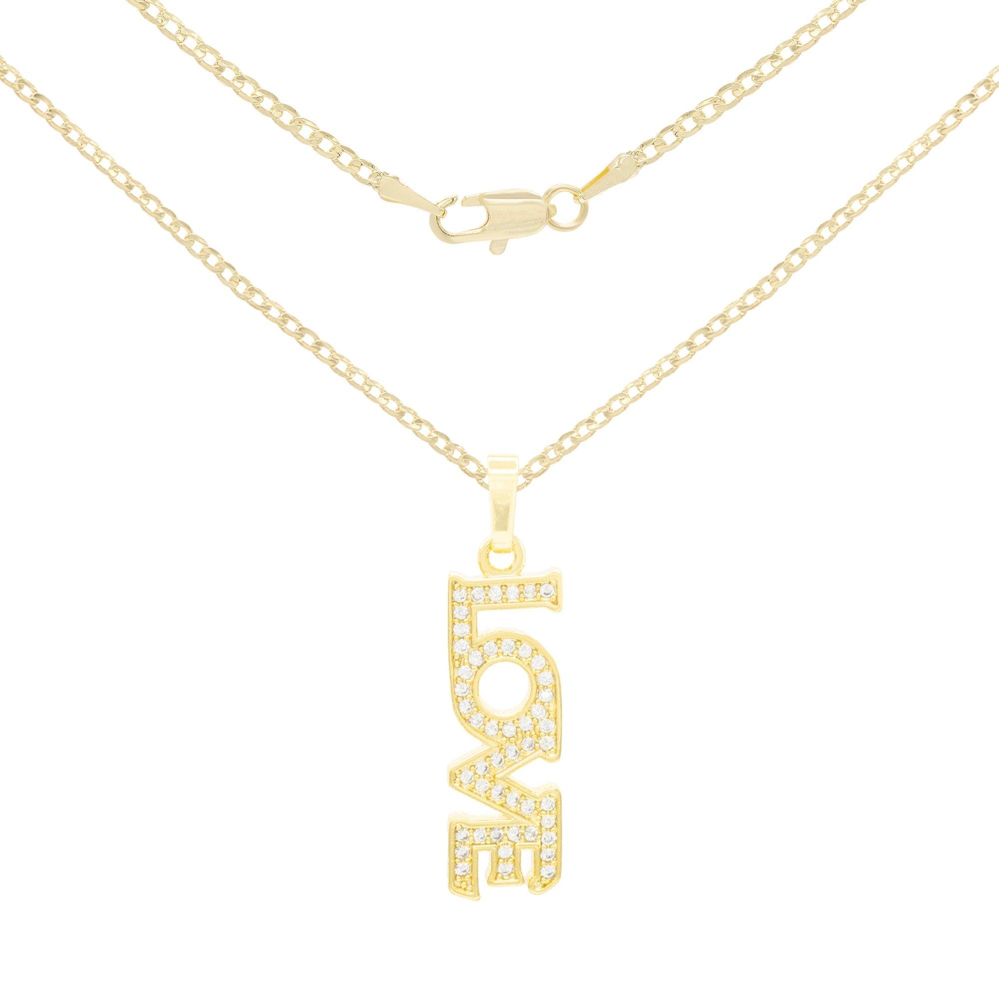 CZ Long Love Pendant 14K Gold Filled Rope Box Curb Chain Necklace Set 18" 20" 24"