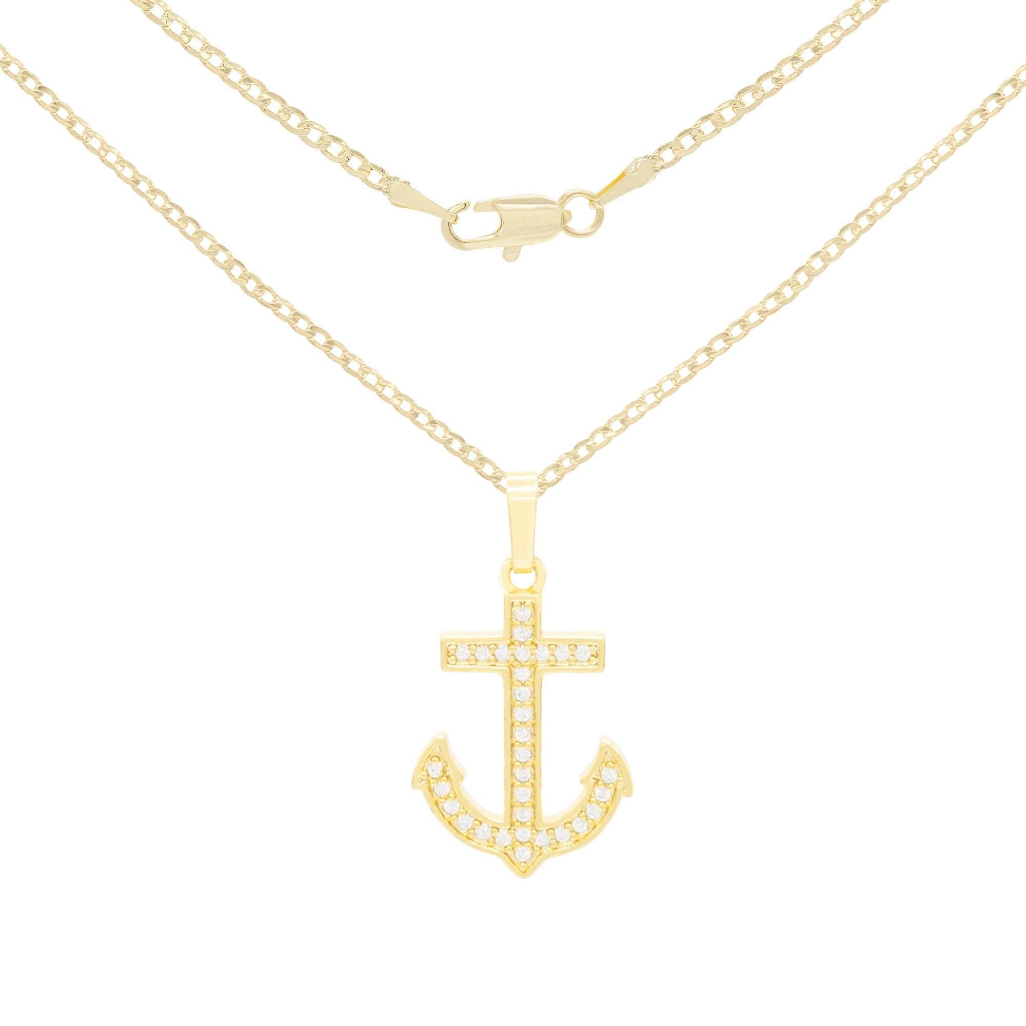 Anchor Cross Cubic Zirconia Pendant With 14K Gold Filled Rope Box Curb Chain Necklace Set 18" 20" 24" image
