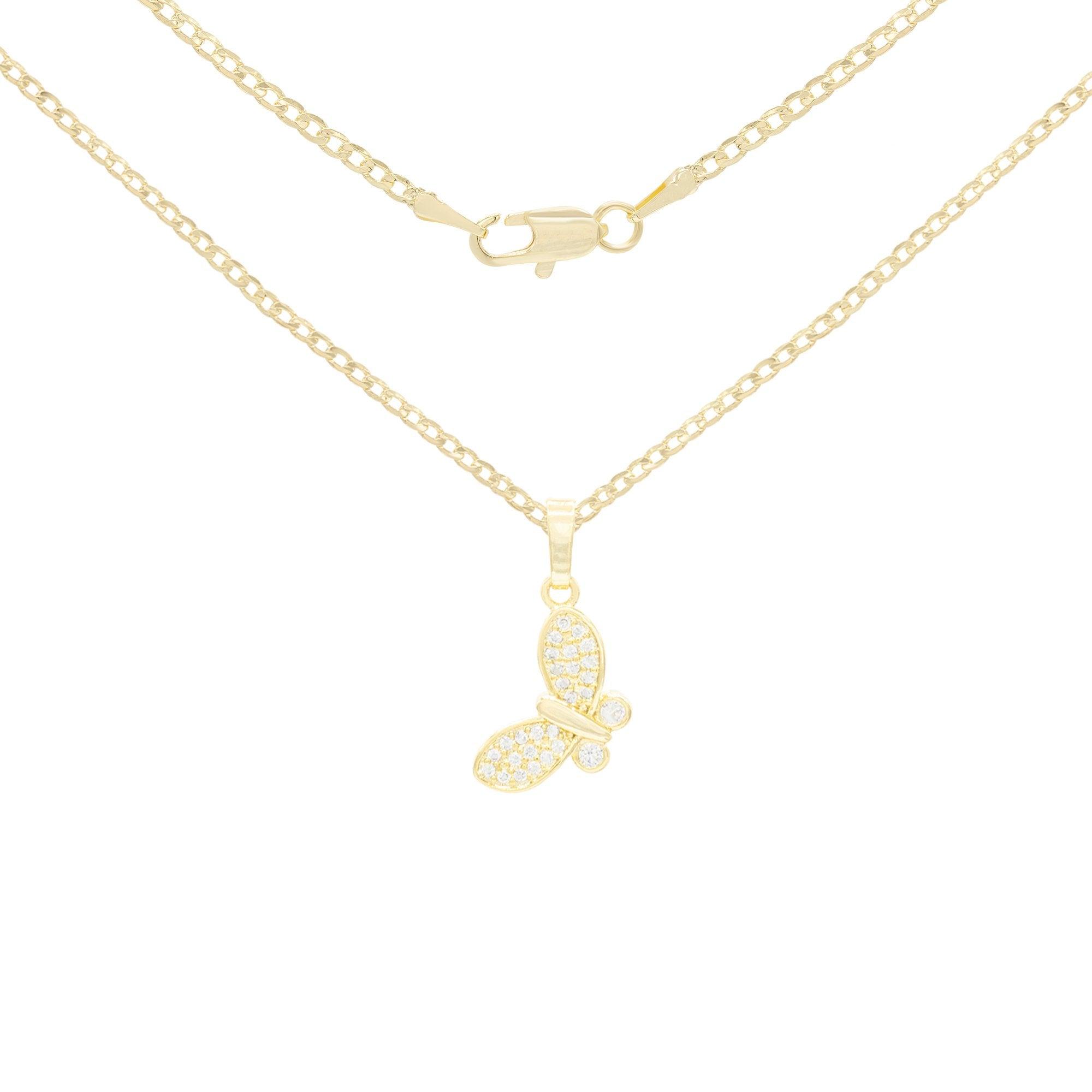 Flying Butterfly Cubic Zirconia Pendant With 14K Gold Filled Rope Box Curb Chain Necklace Set 18" 20" 24" image