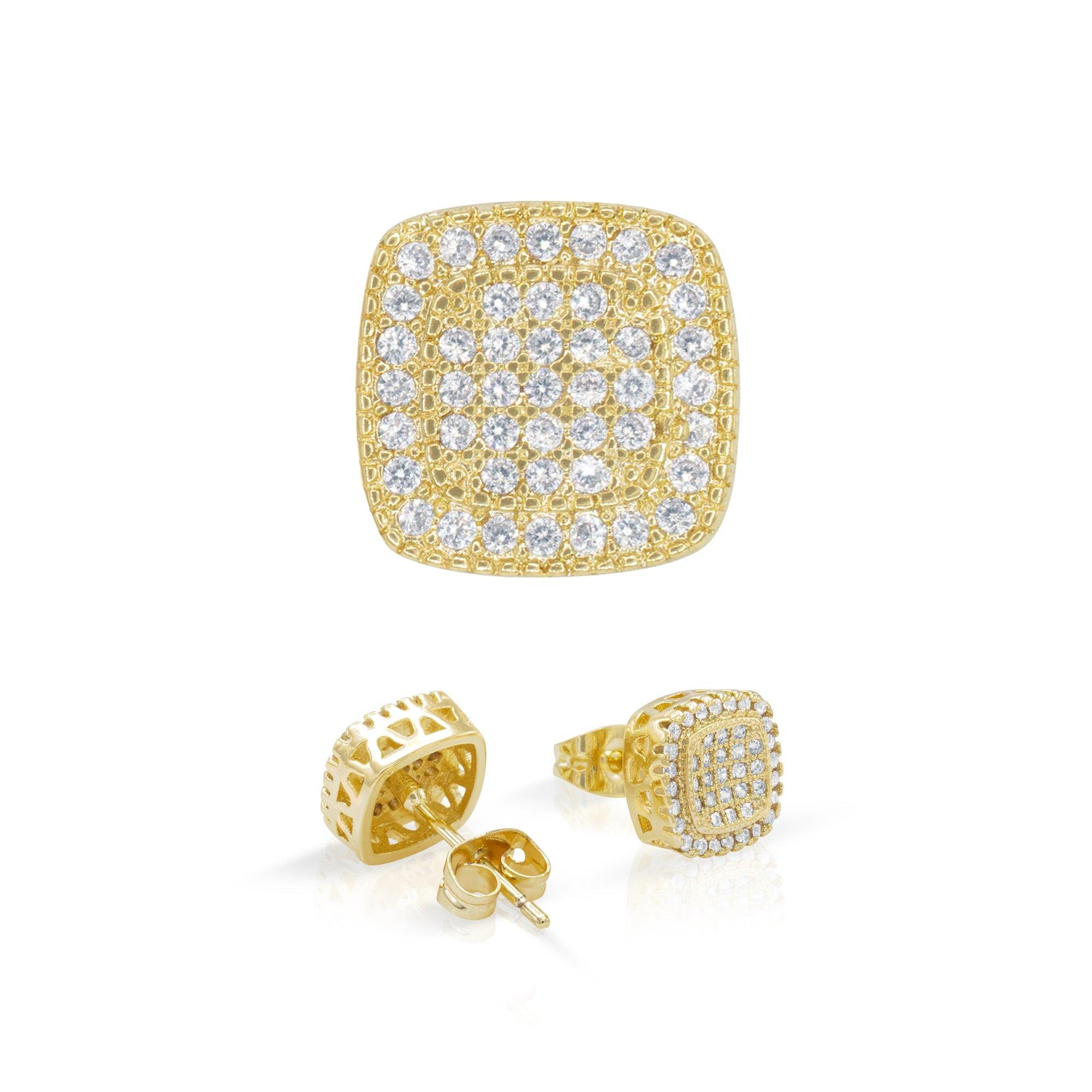 14K Gold Silver Filled Cubic Zirconia Square 9 Hip Hop Studs Earrings Wholesale Women Men Jewelry image