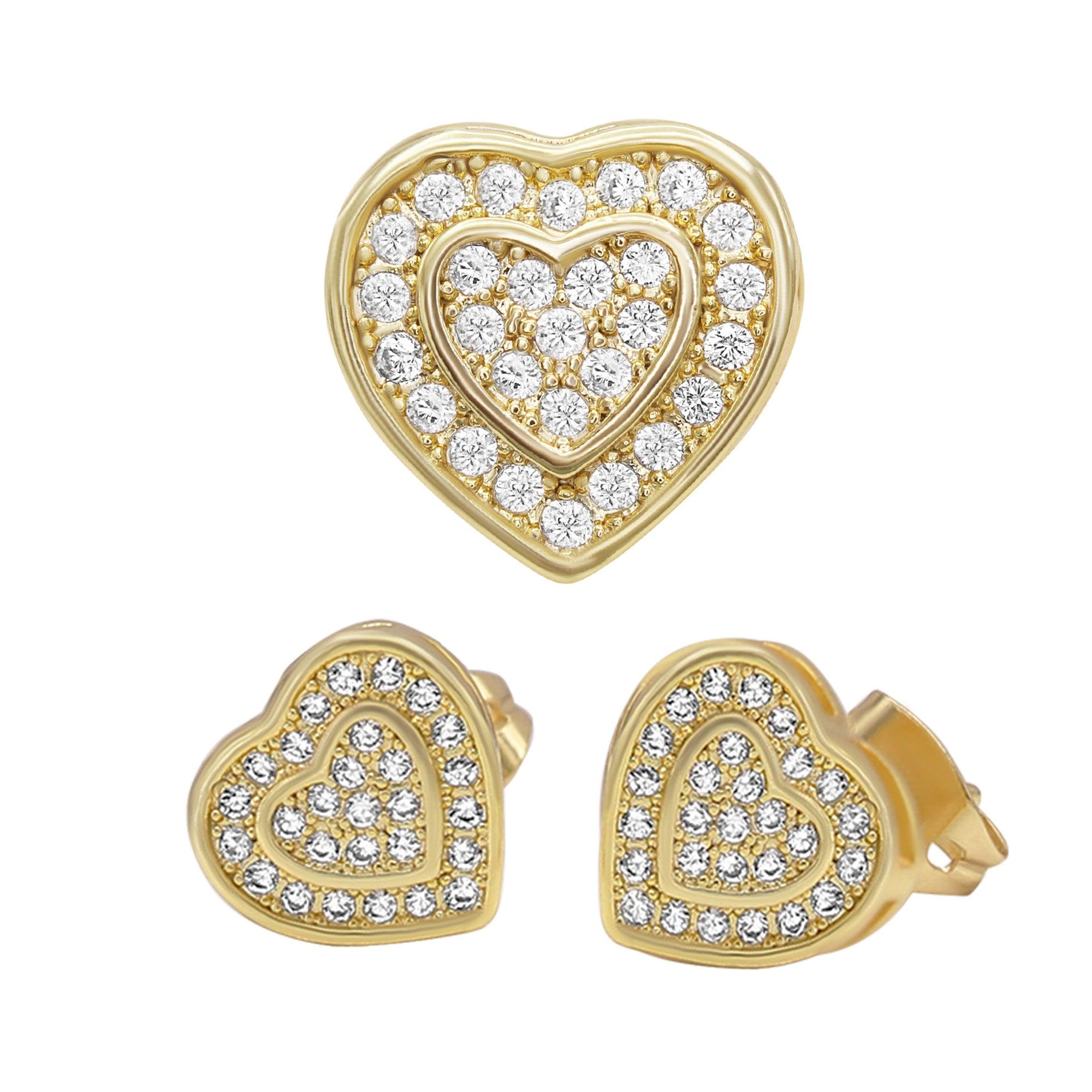 14K Gold Filled Cubic Zirconia Heart 9 Hip Hop Studs Earrings Wholesale Women Jewelry image