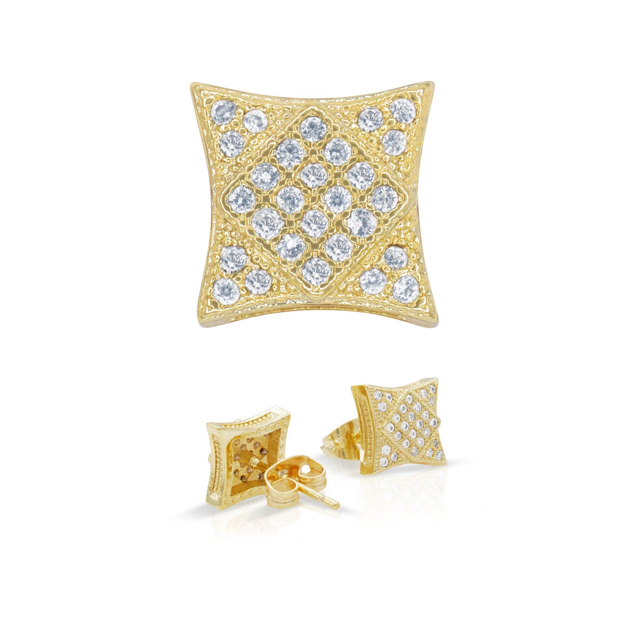 14K Gold Silver Filled Cubic Zirconia Square 7 Hip Hop Studs Earrings Wholesale Women Men Jewelry image