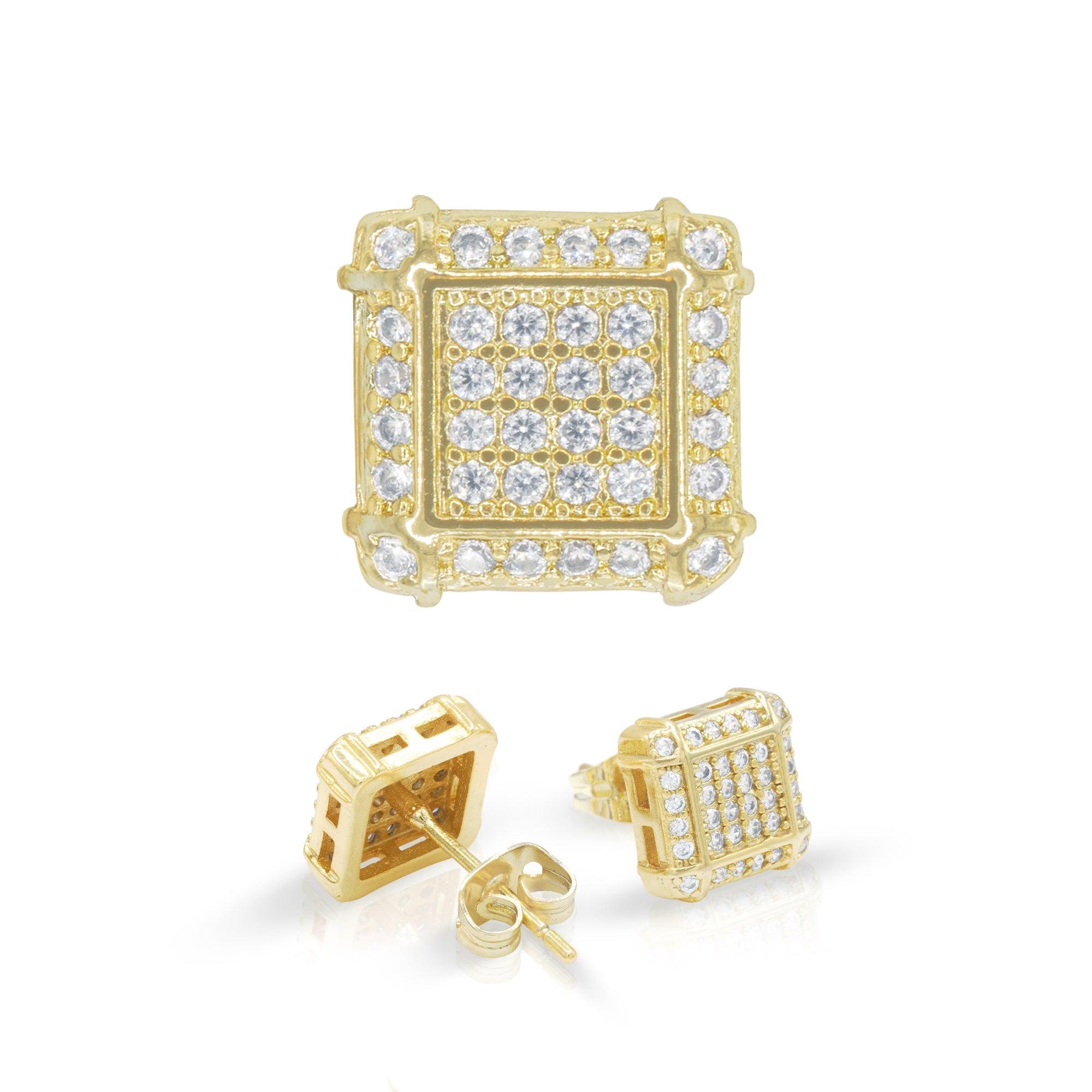 14K Gold Silver Filled Cubic Zirconia Square 10 Hip Hop Studs Earrings Wholesale Women Men Jewelry image