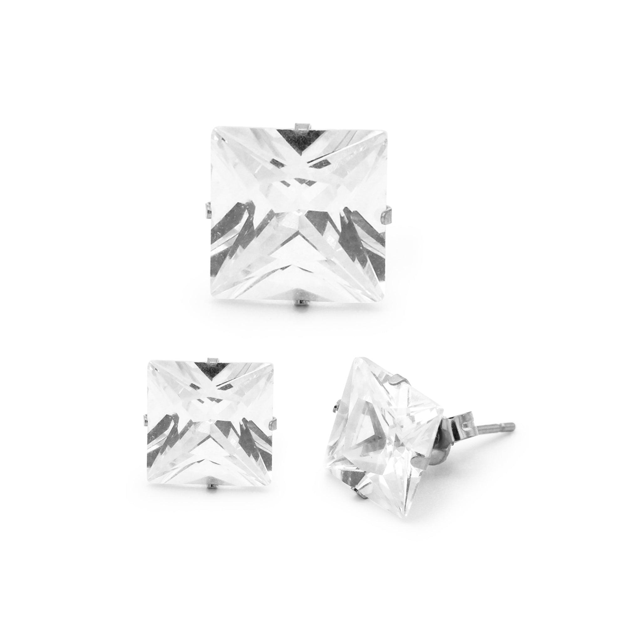 Square Silver Cubic Zirconia Studs image