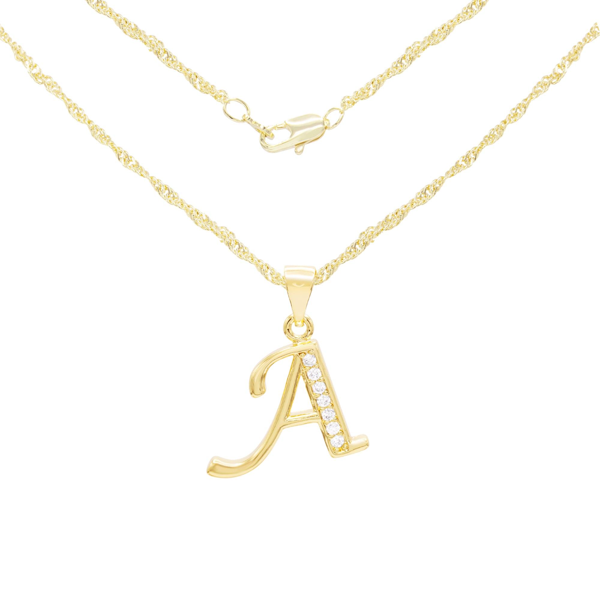 Alphabet A-Z Initial Letter Cubic Zirconia Pendant 14K Gold Filled Rope Chain Set 18" 20" 24" image