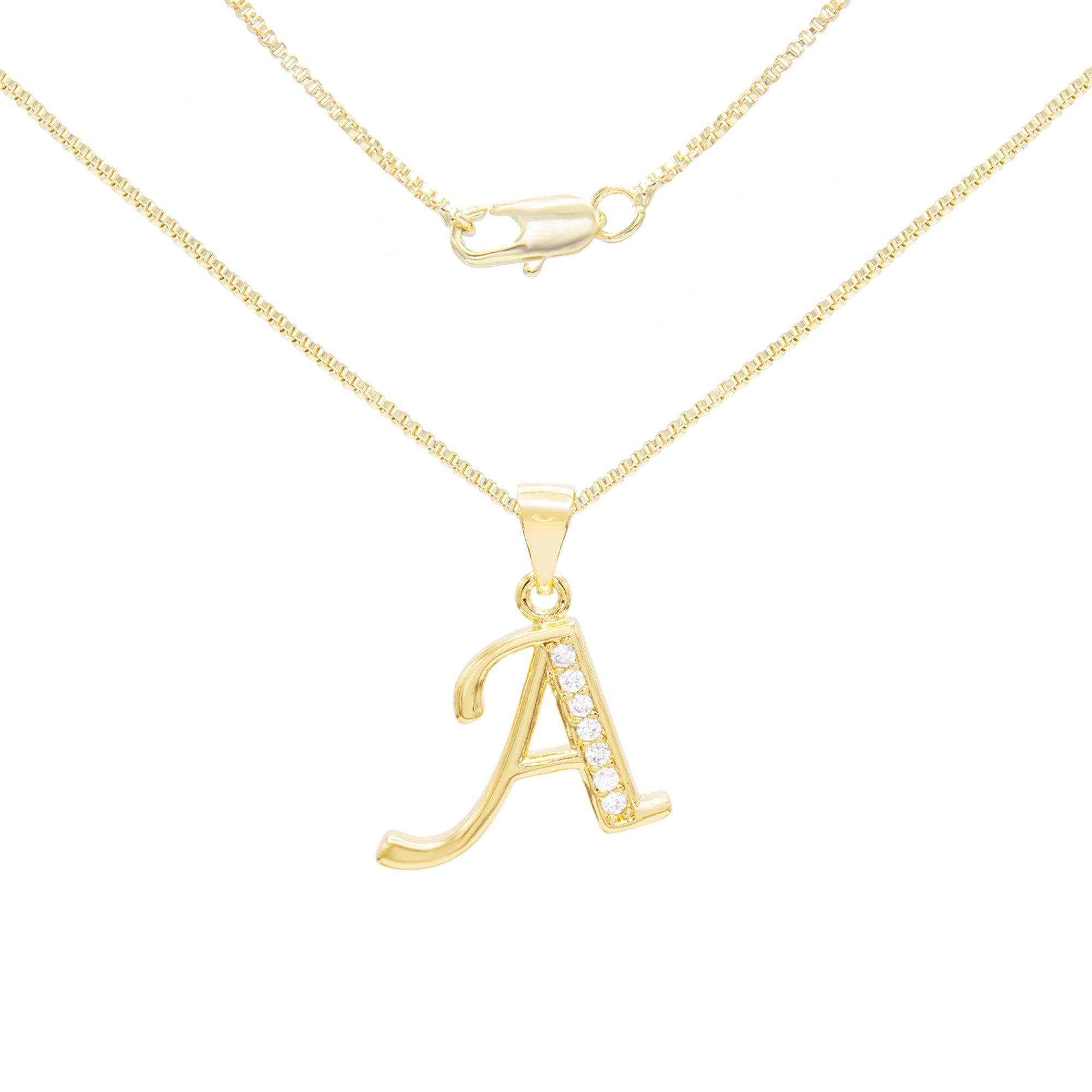 Alphabet A-Z Initial Letter Cubic Zirconia Pendant 14K Gold Filled Box Chain Set 18" 20" 24" image